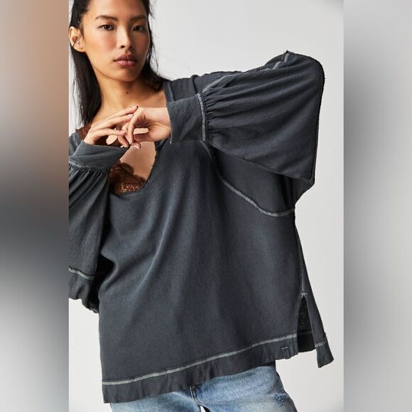 Free People NWT Wish I Knew Tee in black size small - Picture 2 of 5